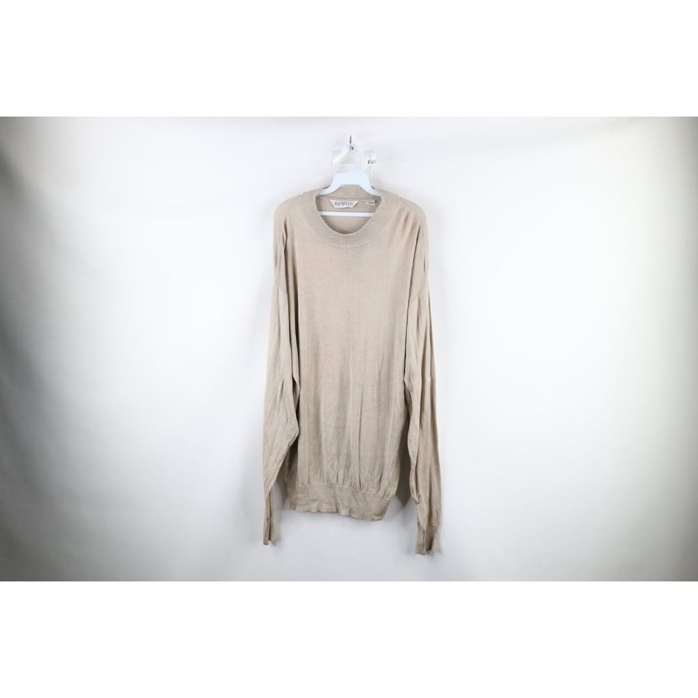 Vintage 90s Genelli Mens 3XL Blank Lightweight Silk Knit Mock Neck Sweater Beige